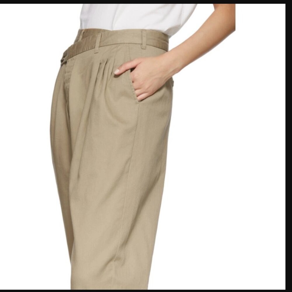 R13 Cropped Triple-pleat Crossover Trousers In Beige - Picture 4 of 16
